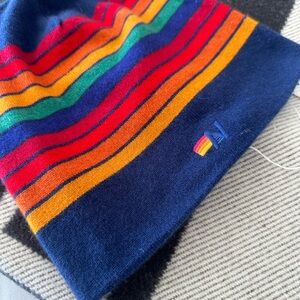 NWT! AVIATOR NATION - RAINBOW STRIPE 10 CASHMERE LIGHT BEANIE - MIDNIGHT